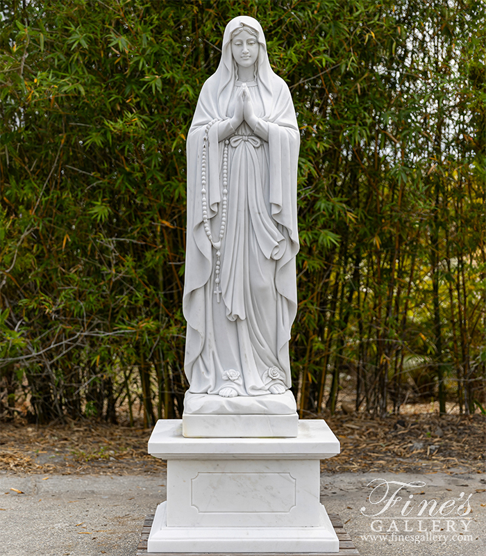 Marble Statues  - Lady Of Lourdes Marble Statue And Pedestal - MS-1359